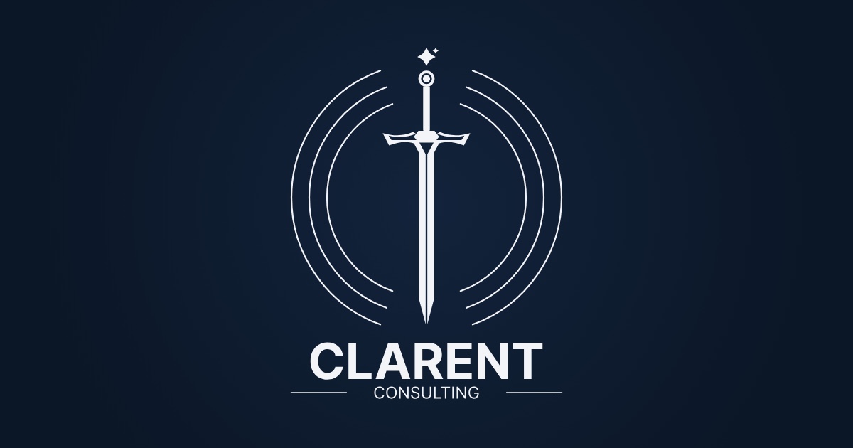 The Clarent Consulting logo in white on Midnight Navy